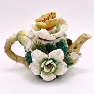 Miniature Magnolia Flower Teapot ~ Dollhouse ~ Fairy Garden